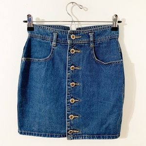 Ally Garment Huo Ban Button Front Medium Wash Mini Denim Jean Skirt Pockets 🟦